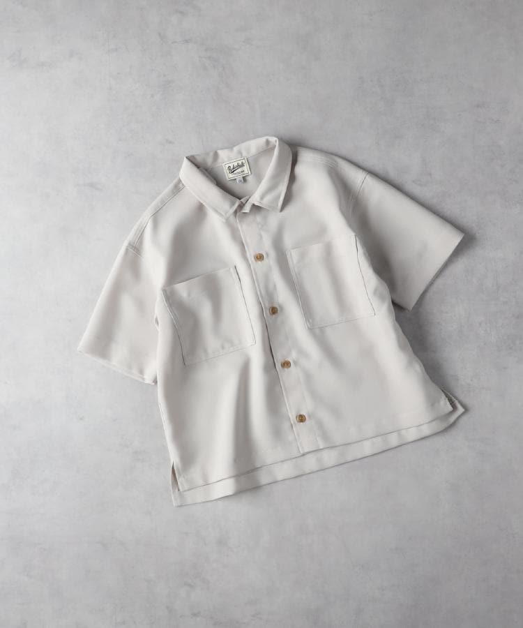 ライトオン(Right-on)のRefurbish(リファービッシュ)胸ポケット付きワイド半袖シャツ ベージュ(0075)