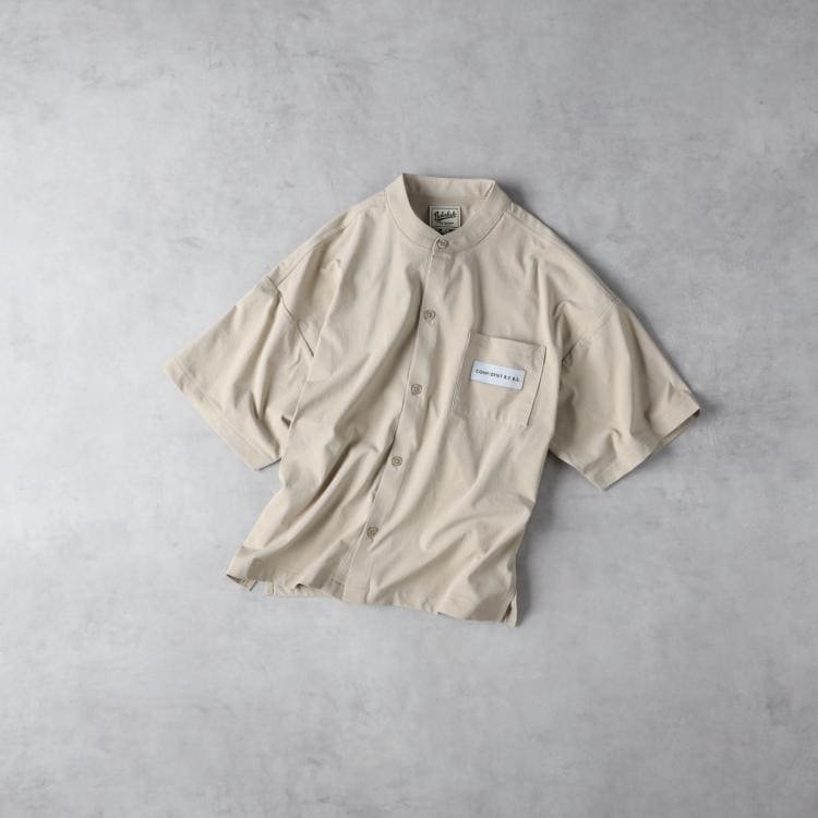 ライトオン(Right-on)のRefurbish(リファービッシュ)バンドカラー半袖シャツ シャツ・ブラウス