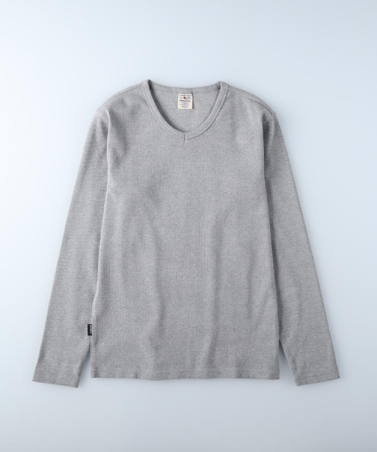 ライトオン(Right-on)のAVIREX(アビレックス)テレコVネック長袖Tシャツ グレー(0095)