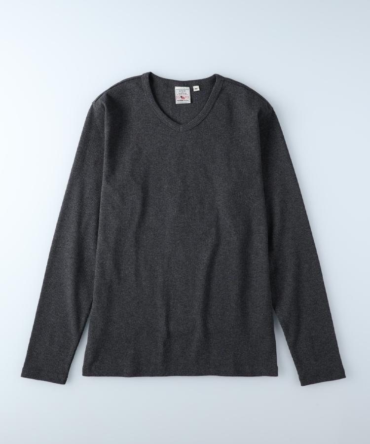 ライトオン(Right-on)のAVIREX(アビレックス)ワッフルＶネック長袖Tシャツ グレー(0095)