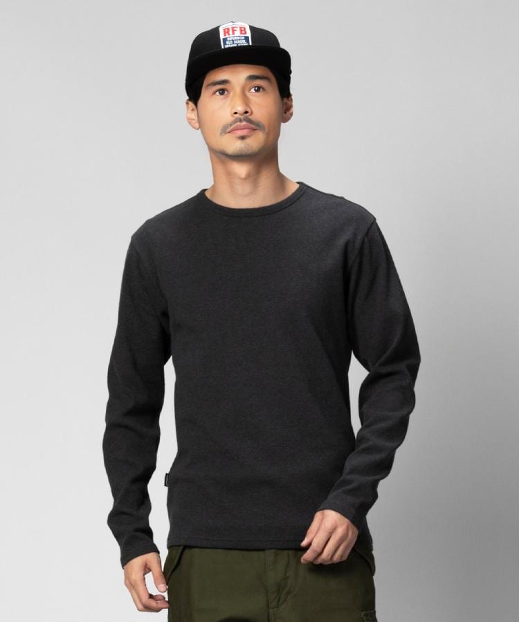 ライトオン(Right-on)のAVIREX(アビレックス)ワッフルクルーネック長袖Tシャツ グレー(0095)