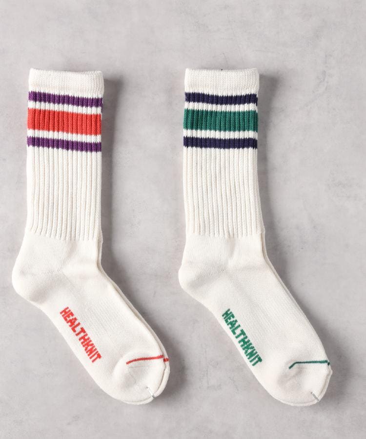 ライトオン(Right-on)のHealthknit(ヘルスニット)【2色セット】配色ラインソックス2