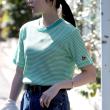 ライトオン(Right-on)のHealthknit(ヘルスニット)ボーダーワッフルＴシャツ グリーン(0035)