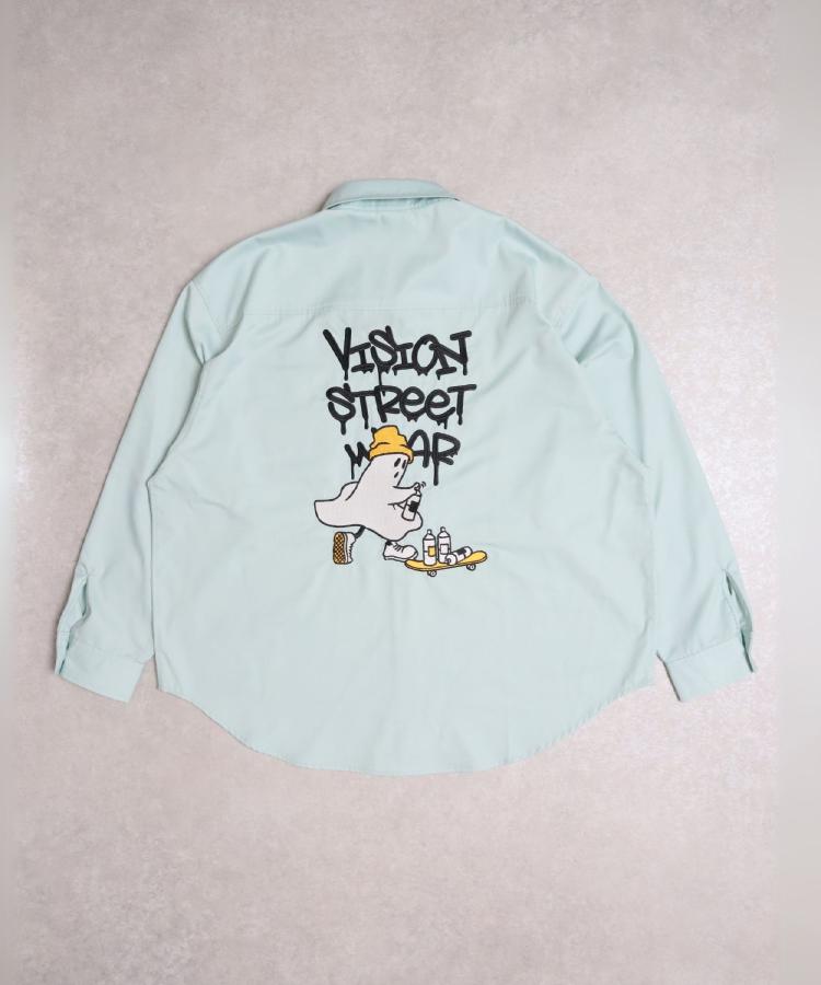 ライトオン(Right-on)のVISION STREET WEAR(ヴィジョンストリートウェア)【WEB限定】ゴースト刺繍シャツ ライム(0031)