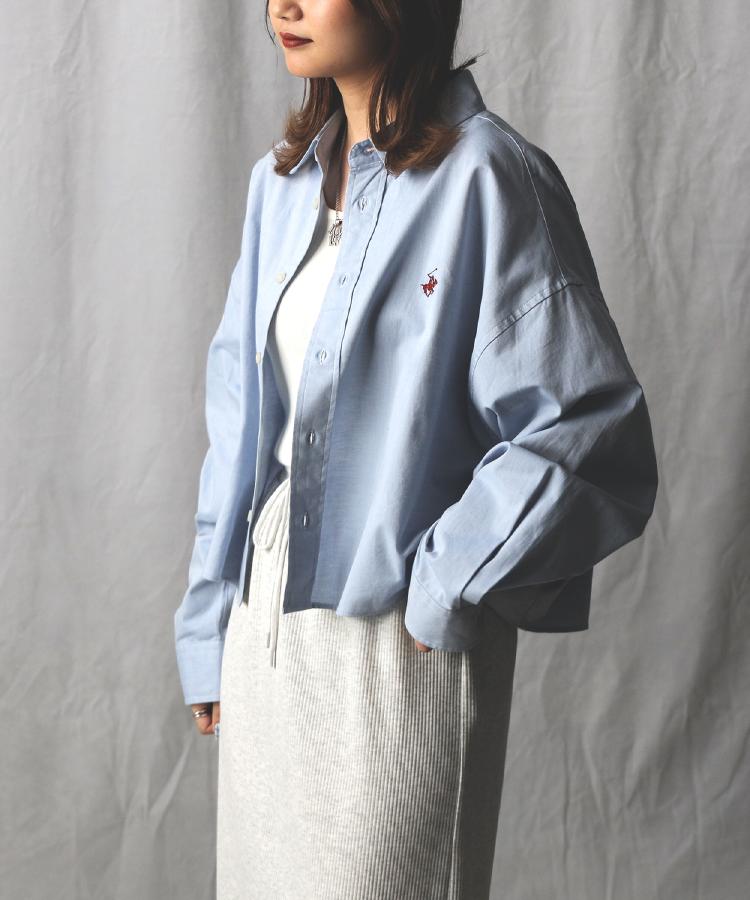 ライトオン(Right-on)のBEVERLY HILLS POLO CLUB(ビバリーヒルズポロクラブ)【限定展開】クロップド丈シャツ ブルー(0015)