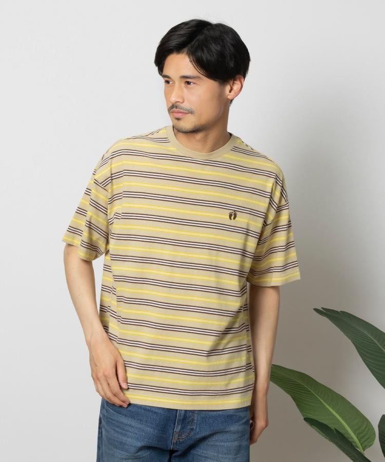 ライトオン(Right-on)のHANG TEN(ハンテン) ボーダー半袖Tシャツ ベージュ(0075)