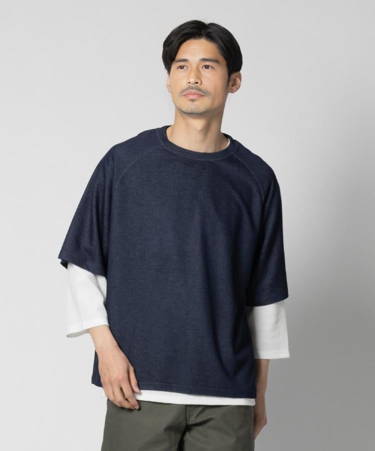 ライトオン(Right-on)のOther(ソノタ)ラグラン7分袖レイヤードTシャツ ネイビー(0019)
