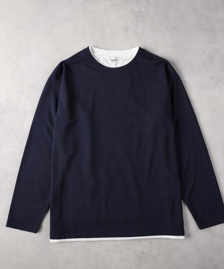 ライトオン(Right-on)のOther(ソノタ)フクレジャガードフェイクレイヤード長袖Tシャツ ネイビー(0019)