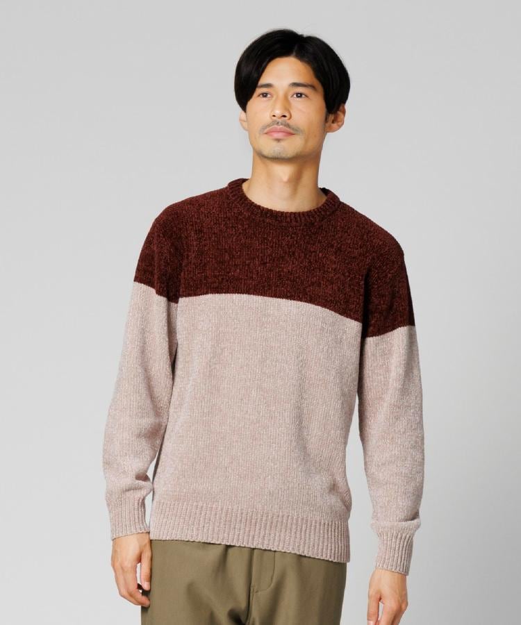 ライトオン(Right-on)のOther(ソノタ)バイカラーモールクルーニット ワイン(0049)