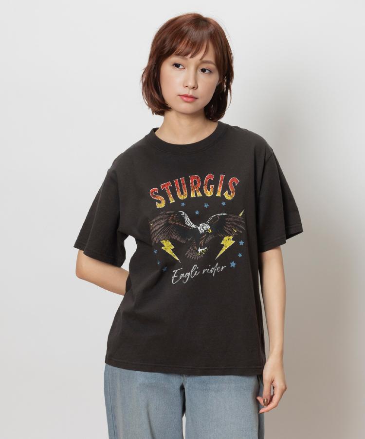 ライトオン(Right-on)のOther(ソノタ)ビンテージ風プリント半袖Tシャツ ダークグレー(9701)